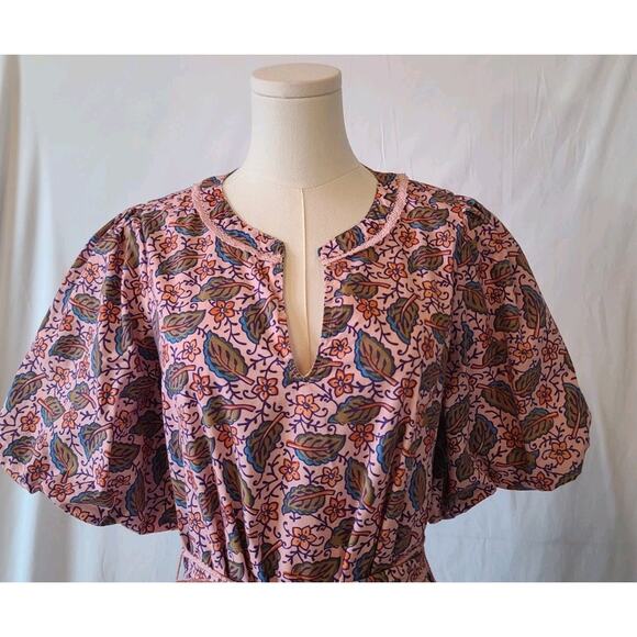 New Roller Rabbit Pink Floral Pasque Valonia Puff Sleeve Midi Dress XXS - Picture 6 of 9
